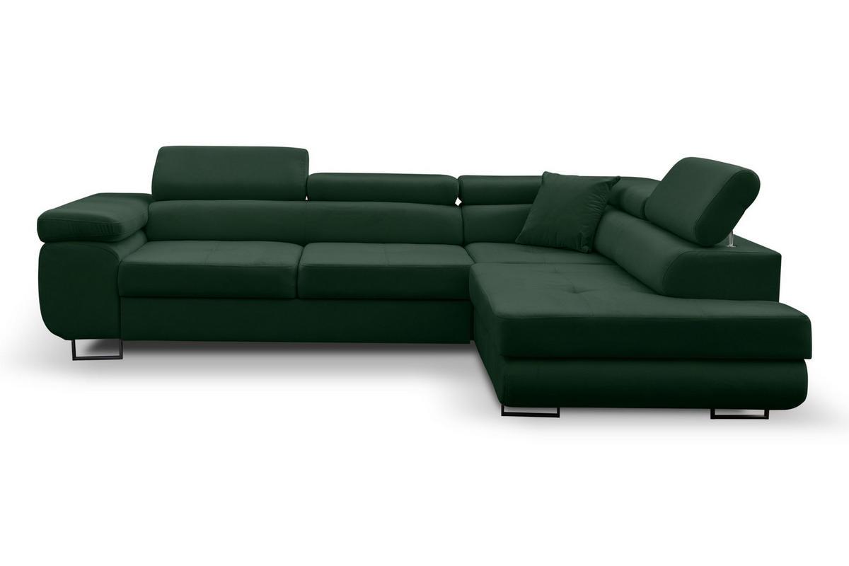 ECKSOFA Jerry in L-Form mit Schlaffunktion und Bettkasten, Farbe: Grün, Veloursstoff, Ottomane Rechts - Grün, Textil (275/202cm) - VENASI MÖBEL