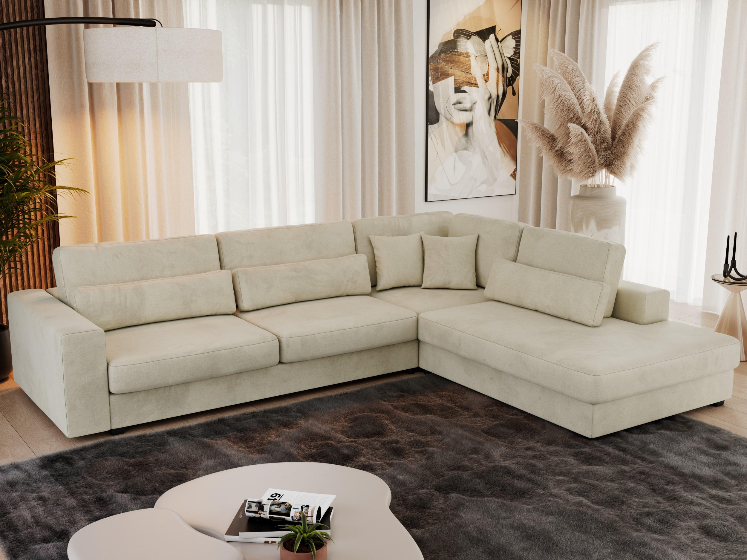 ECKSOFA Savona Beige Velvet - rechts - Beige/Schwarz, Kunststoff/Textil (249/316cm) - MKS