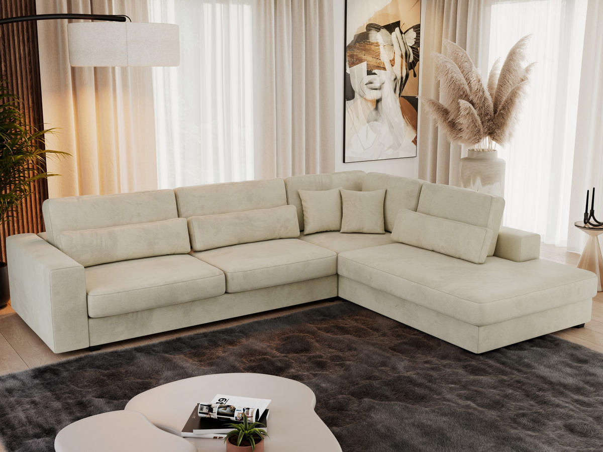 ECKSOFA Savona Beige Velvet - rechts - Beige/Schwarz, Kunststoff/Textil (249/316cm) - MKS
