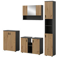 BADMÖBEL-SET Eiche Artisan, grau 4-teilig 200 cm, Badkombination mit viel Stauraum - Schwarz/Eiche Artisan, Glas/Holzwerkstoff (200/192/30cm) - Inn.Furn