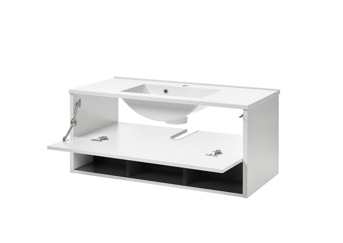 WASCHTISCH M20 Weiß Hochglanz & Anthrazit 100/44/47 cm breit mit Waschbecken - Weiß Hochglanz/Anthrazit, Holzwerkstoff (100/44/47cm) - Livojo