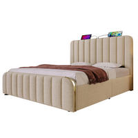 BETT mit 4 Schubladen und USB 140x200 cm Leinen Beige - Beige, Metall (140/200cm) - Meubliv