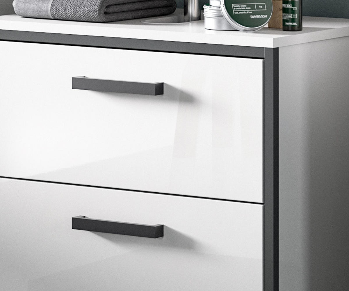 WASCHBECKENUNTERSCHRANK weiß Hochglanz, grau 60 cm, Unterschrank mit Schubkästen - Weiß Hochglanz/Schwarz, Holzwerkstoff/Kunststoff (60/55/37.5cm) - Inn.Furn
