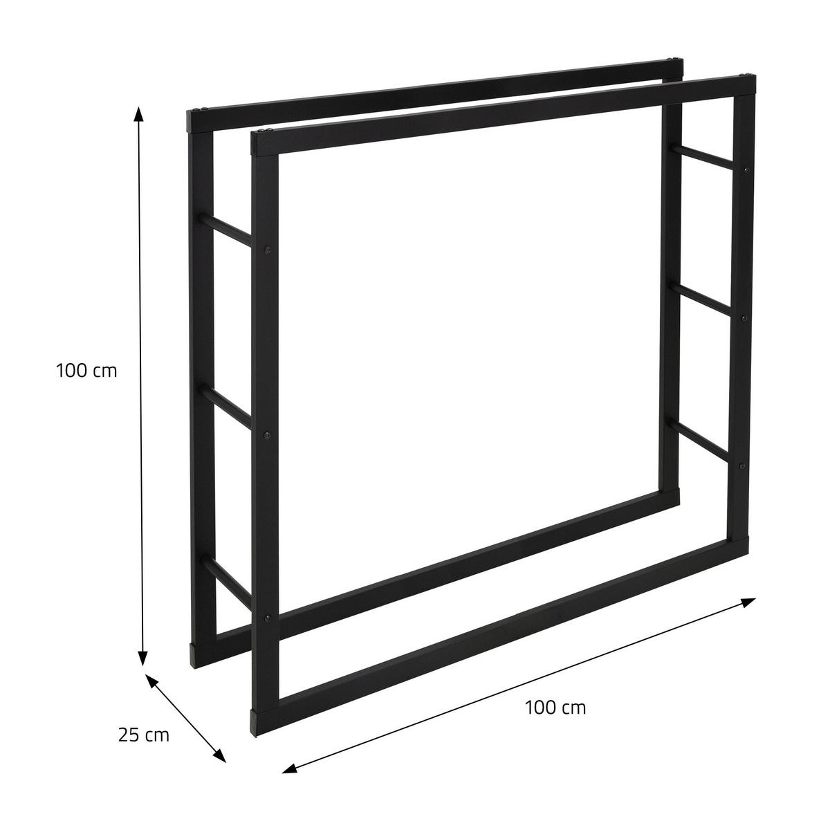 KAMINHOLZREGAL - Schwarz, Metall (25/100/100cm) - ML-DESIGN
