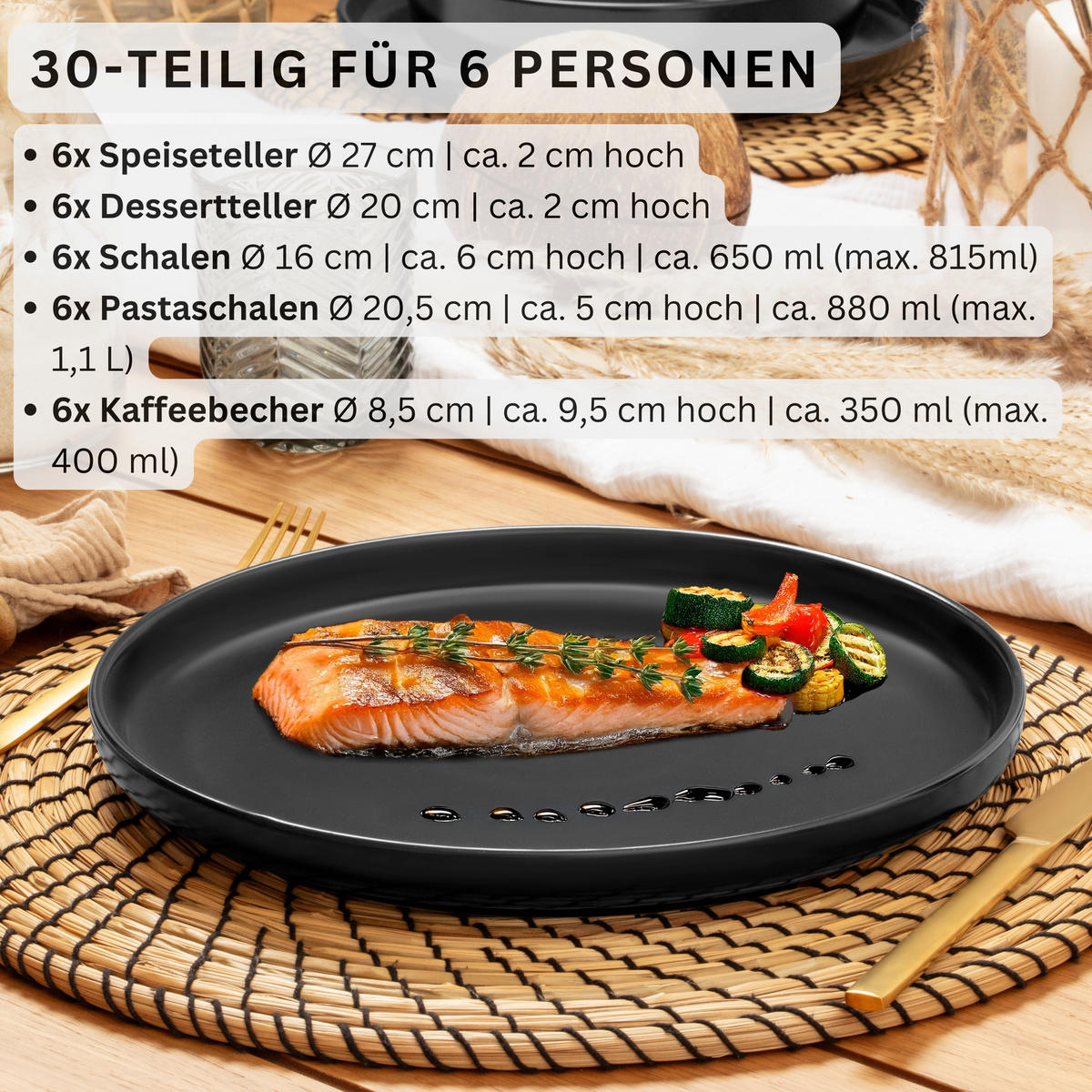 KOMBISERVICE MADEIRA - 30-teilig aus Steingut - Schwarz, Keramik (27/10/27cm) - Sänger