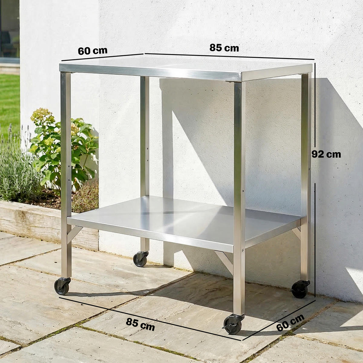 GRILLWAGEN DE-13849 mit Edelstahl-Arbeitsplatte Silber - Silberfarben, Metall (60/92/85cm) - ComfortXL