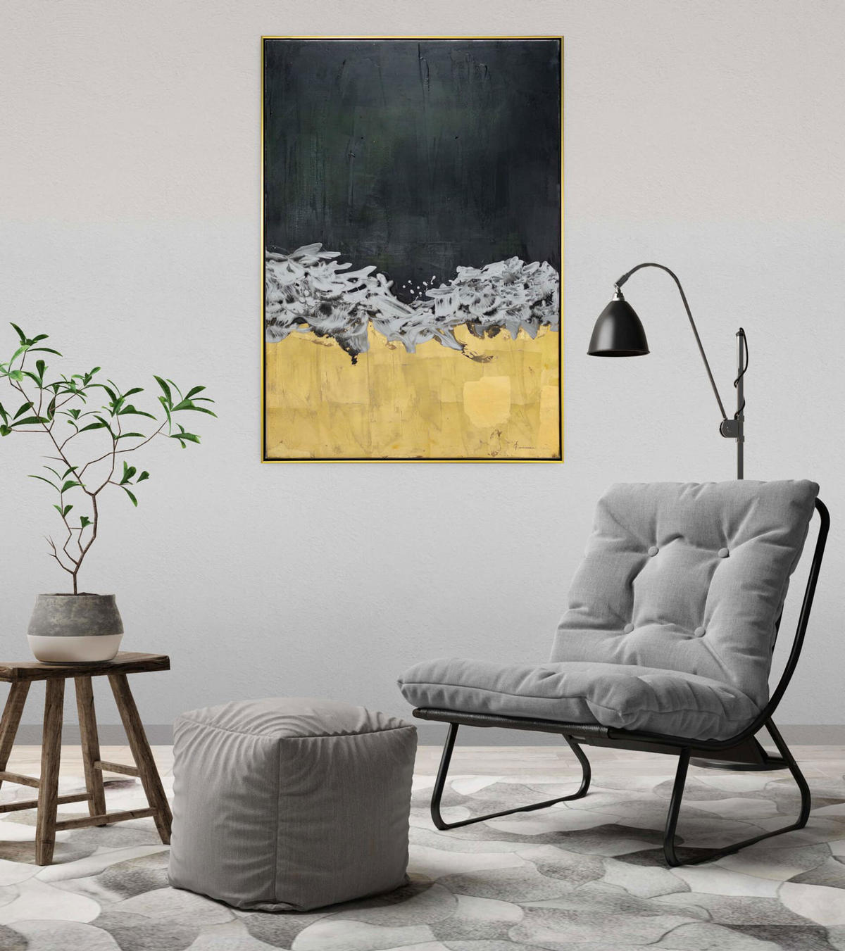 ACRYLBILD HANDGEMALT Schwarz 78/103 cm - Goldfarben/Schwarz, Textil (77.5/102.5cm) - KUNSTLOFT