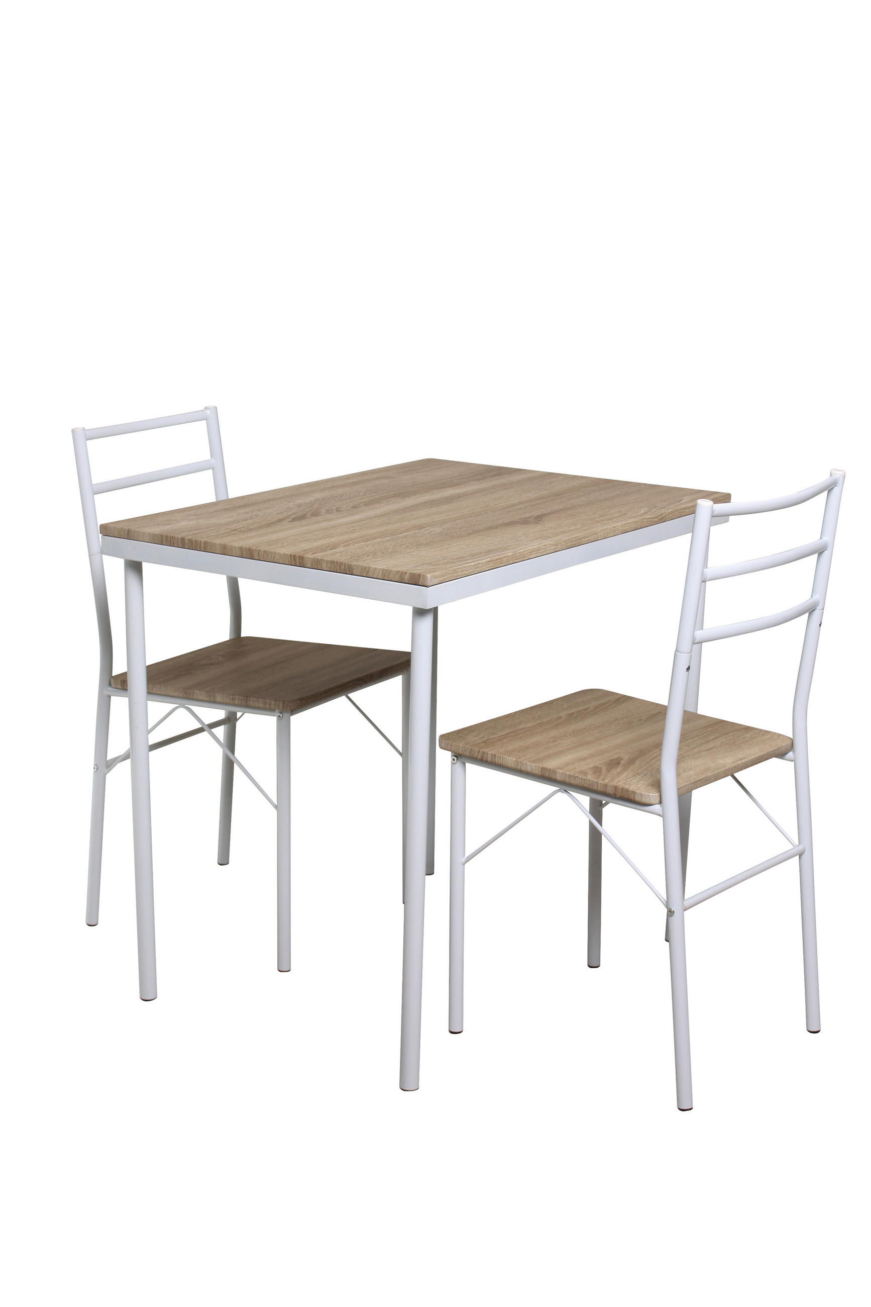 ESSGRUPPE Kölle 3-teilig, Gestell Weiss + Eichedekor, Tisch 80x60cm - Weiß, Holz - TPFGarden