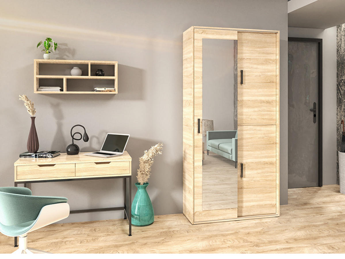 GARDEROBENSCHRANK Vanessa II 100 cm mit Spiegel, sonoma - Sonoma Eiche, Kunststoff (100/205/40cm) - Margaret Hadas24