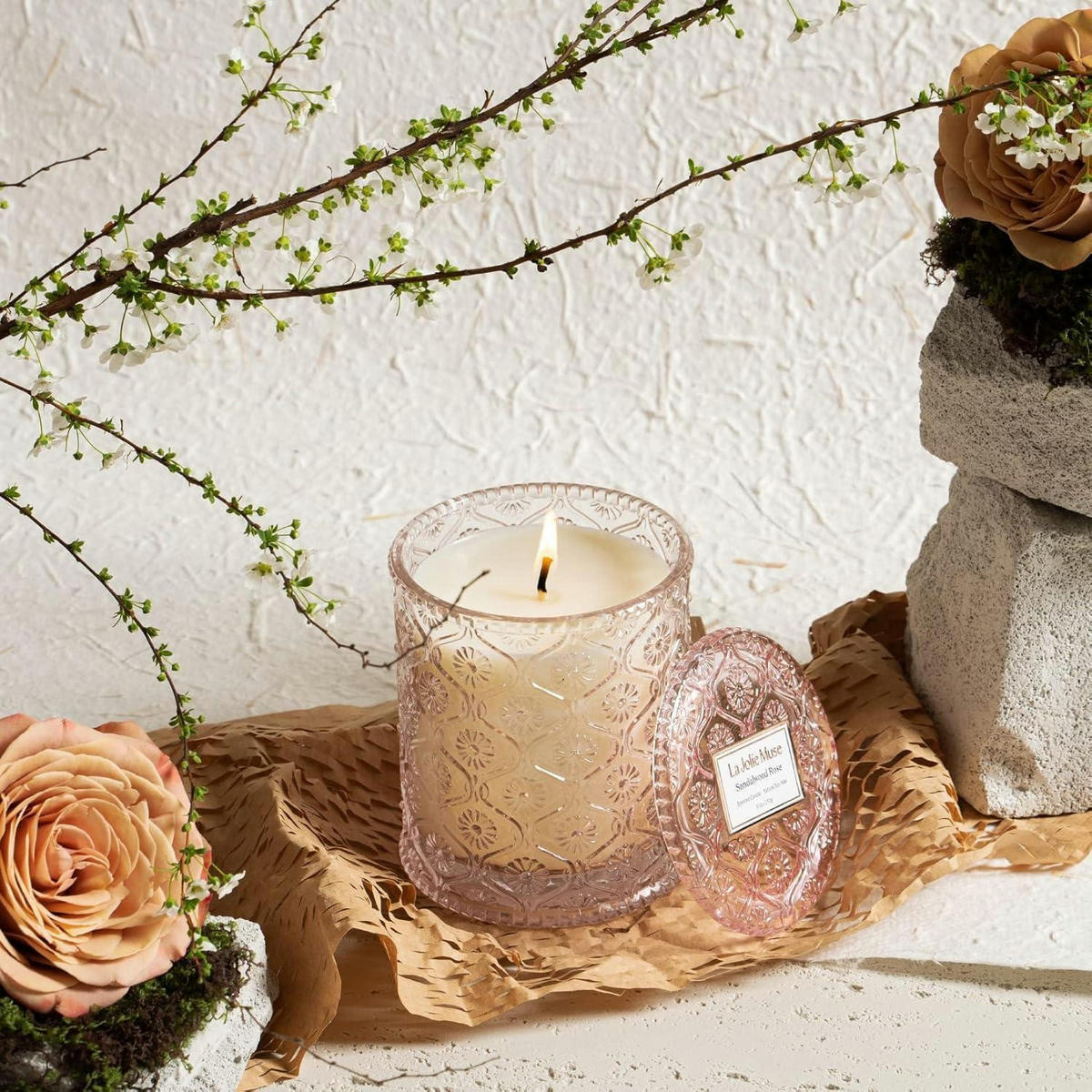 DUFTKERZE im Glas Rose Sandelholz 170g - Rosa, Glas (9cm)