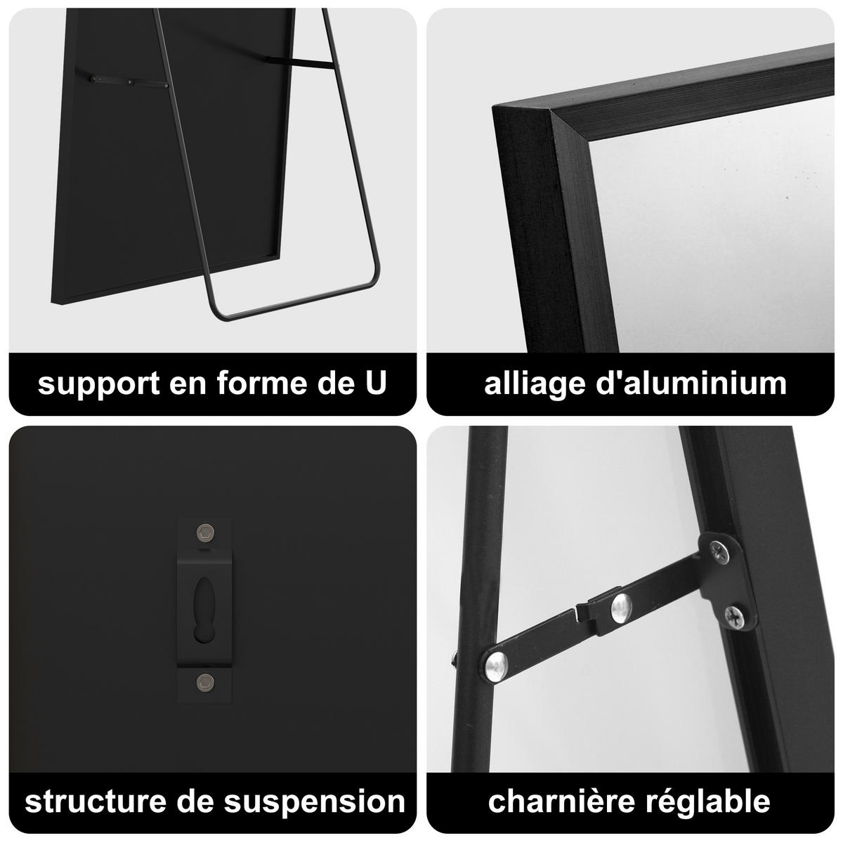 STANDSPIEGEL 77 x 177 cm, unzerbrechlich, freistehend oder wandmontierbar, schwarz - Schwarz, Metall (77/177/3cm)