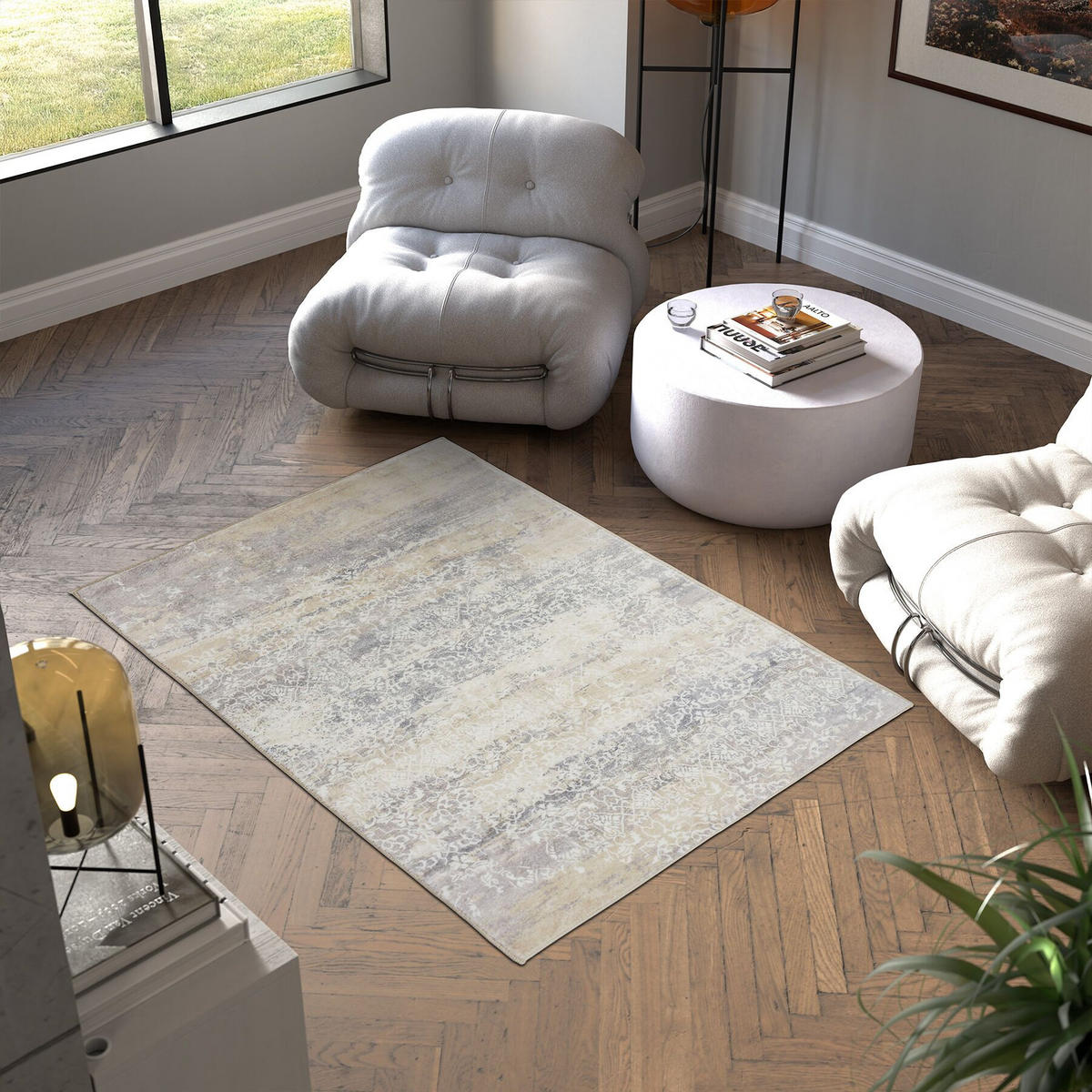 TEPPICH Vintage Design Dalia,rutschfeste Unterfläche,beige - Beige, Kunststoff (120/170cm) - tectake