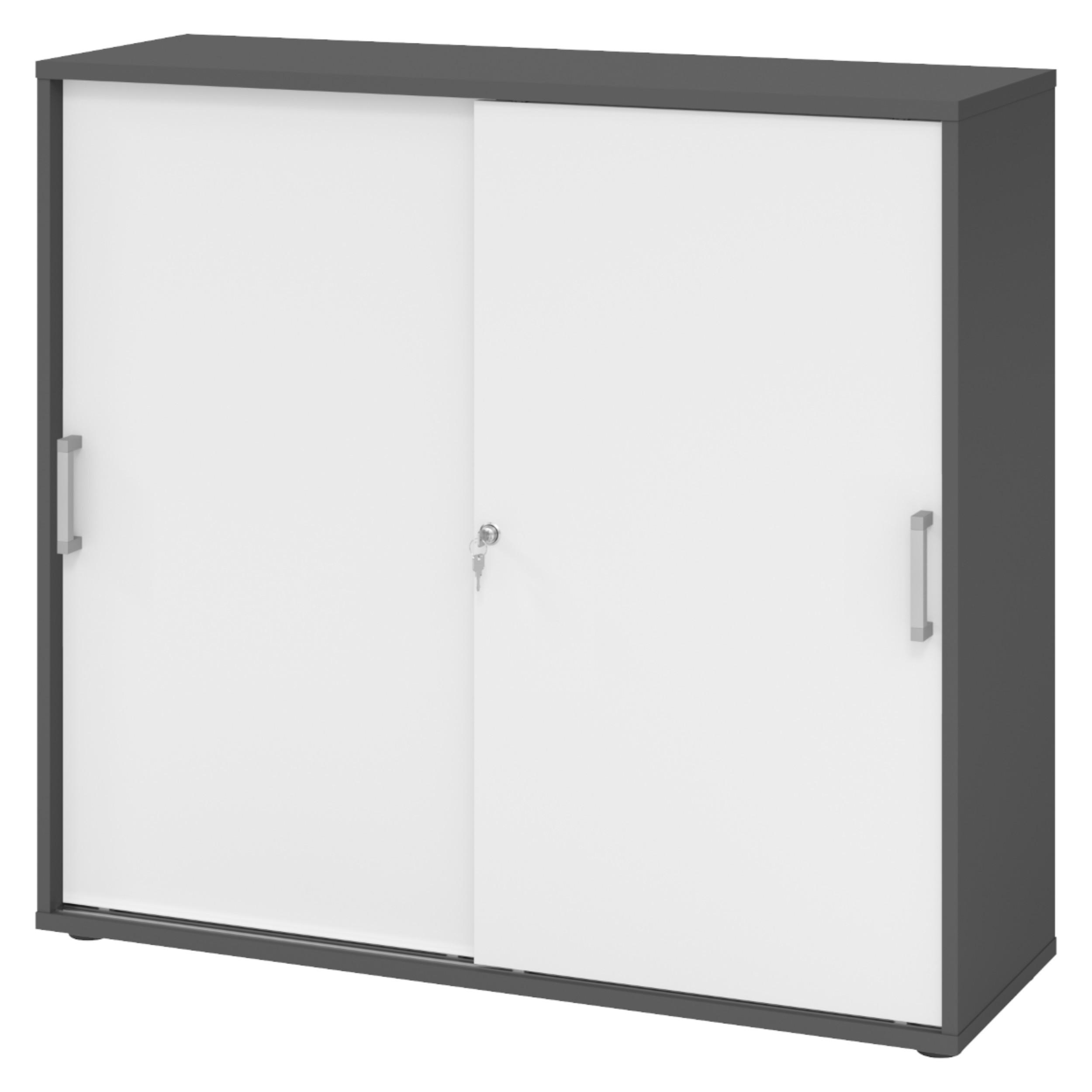 SCHIEBETÜRENSCHRANK - 3 Ordnerhöhen 40/120/110 cm in Graphitfarben/Weiß Chromgriff (Metall) - Graphitfarben/Weiß, Holzwerkstoff (120/110/40cm) - bümö