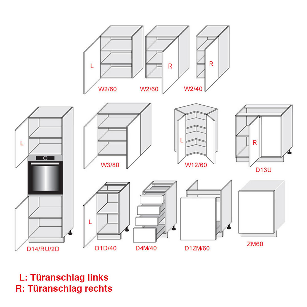 WINKELKÜCHE Napoli weiß matt / RAL 7012 basaltgrau (K5) 228/ 205 / 207cm 11-teilig - Weiß/Grau, Holzwerkstoff (232/207/205cm) - Feldmann-Wohnen