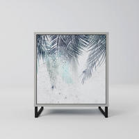 SIDEBOARD PALM VEIL, Grau, 57,5x42x67,5 cm, Schwarze Metall-Rahmenfüße - Multicolor/Schwarz, Holzwerkstoff/Metall (57.5/67.5/42cm) - SpaceRebels