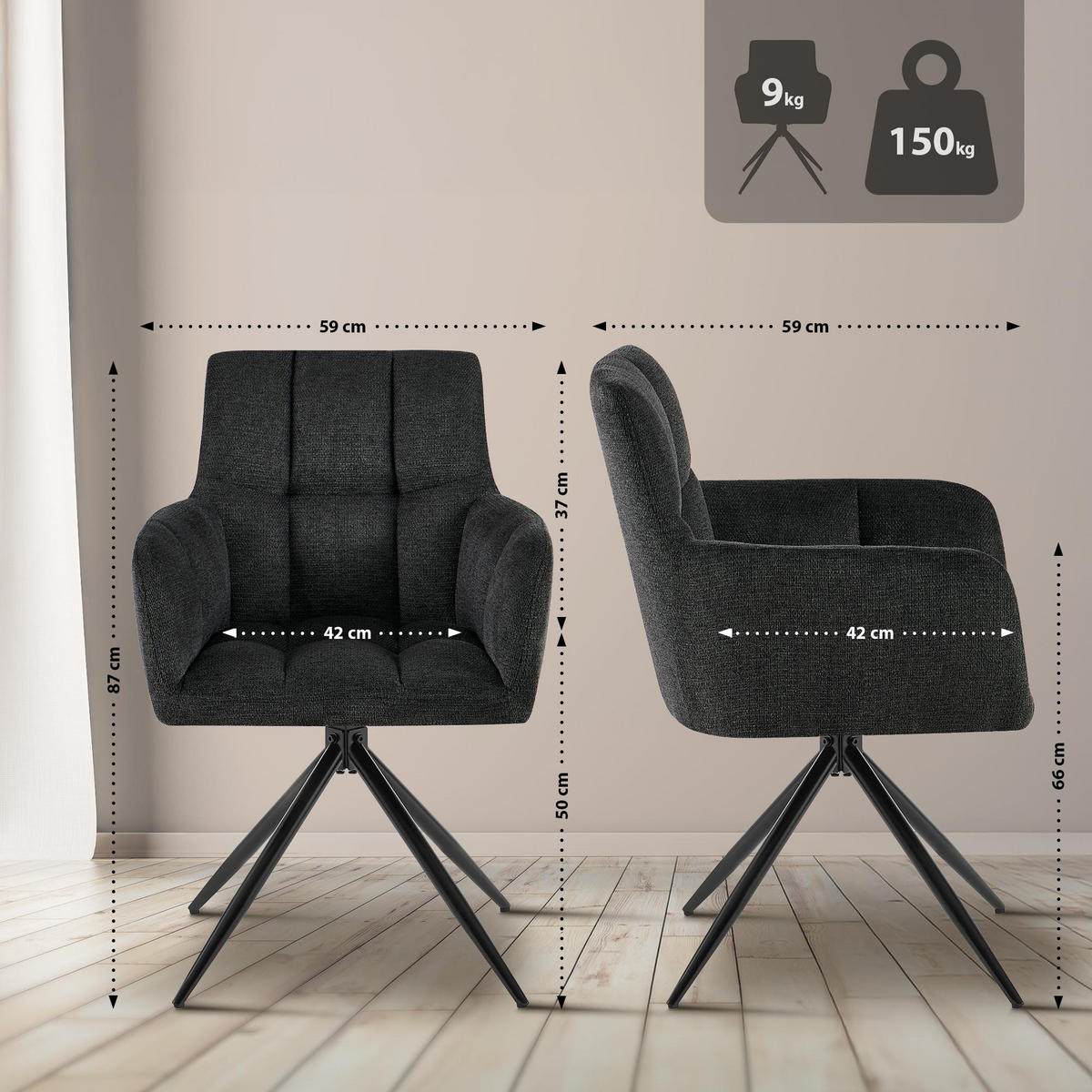 Schwarz, Textil/Metall (59/87/59cm) - CLP