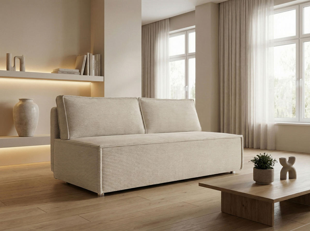 SCHLAFSOFA Diana mit Bettkasten, Creme 200/89/100 cm - Edelstahlfarben/Creme, Textil/Metall (200/89/100cm) - WFL GROUP