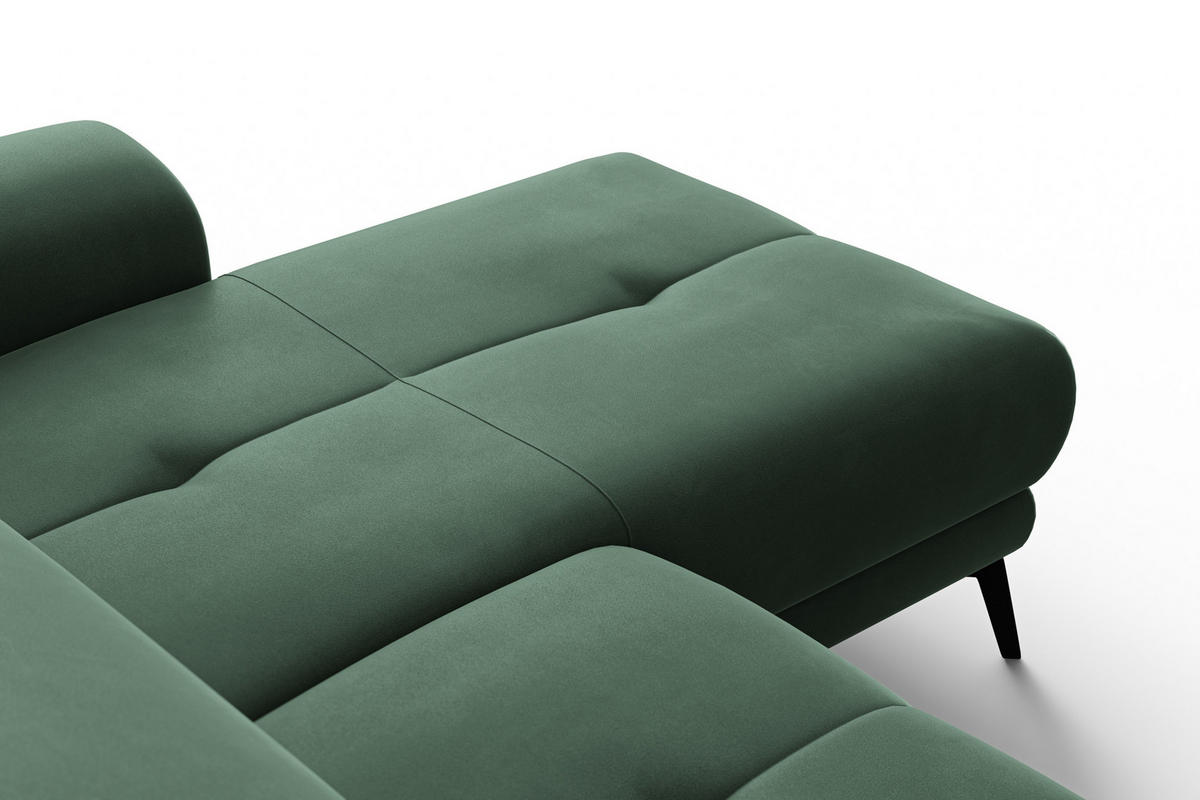 ECKSOFA FIERO 4-Sitzer RECHTS, Grüner Veloursstoff - Schwarz/Grün, Holz/Textil (288/170cm) - Courtois Laville