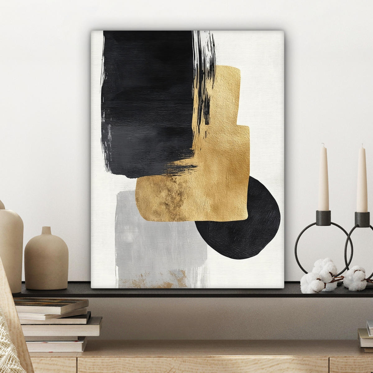 LEINWANDBILD Gold - Rechtecke - Kreise - Abstrakt Room Decor 30x40 cm - Weiß, Textil (30/40cm) - MuchoWow