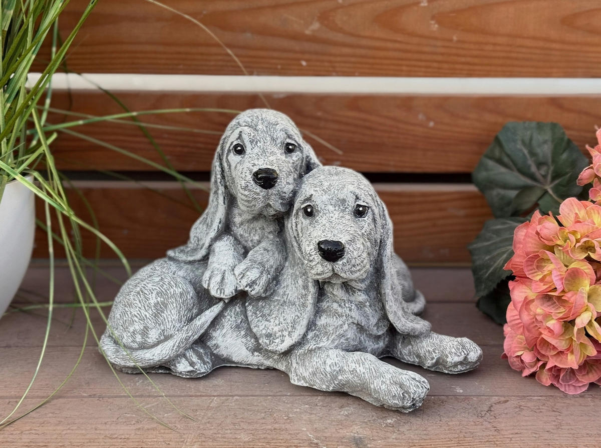STEINFIGUR Basset Hounds frostfester Steinguss Gartenfigur - Dunkelgrau, Stein (24/16/24cm) - stoneandstyle