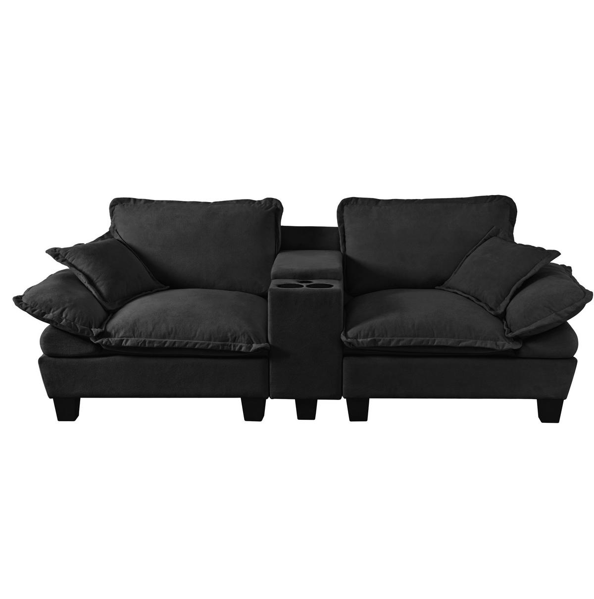SOFA aus Chenille in Schwarz mit USB-Anschlüssen, Stauraum & Getränkehaltern - Schwarz, Textil (82/90/224cm) - Modfu