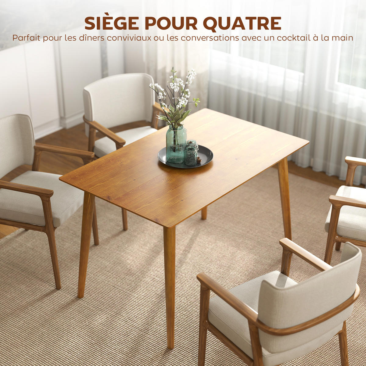 ESSTISCH DE-16482 Retro-Design mit konischen Beinen Naturholz - Braun, Holz (120/75/76cm) - ComfortXL