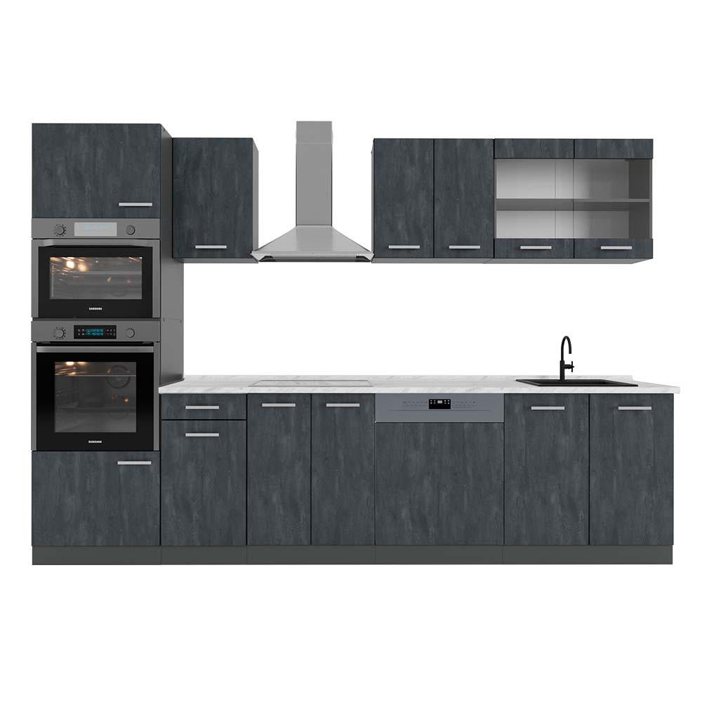 KÜCHENZEILE R-Line Schwarz Beton/Anthrazit 300 cm AP Marmor - Anthrazit/Schwarz, Holzwerkstoff (300/81.6/60cm) - Vicco
