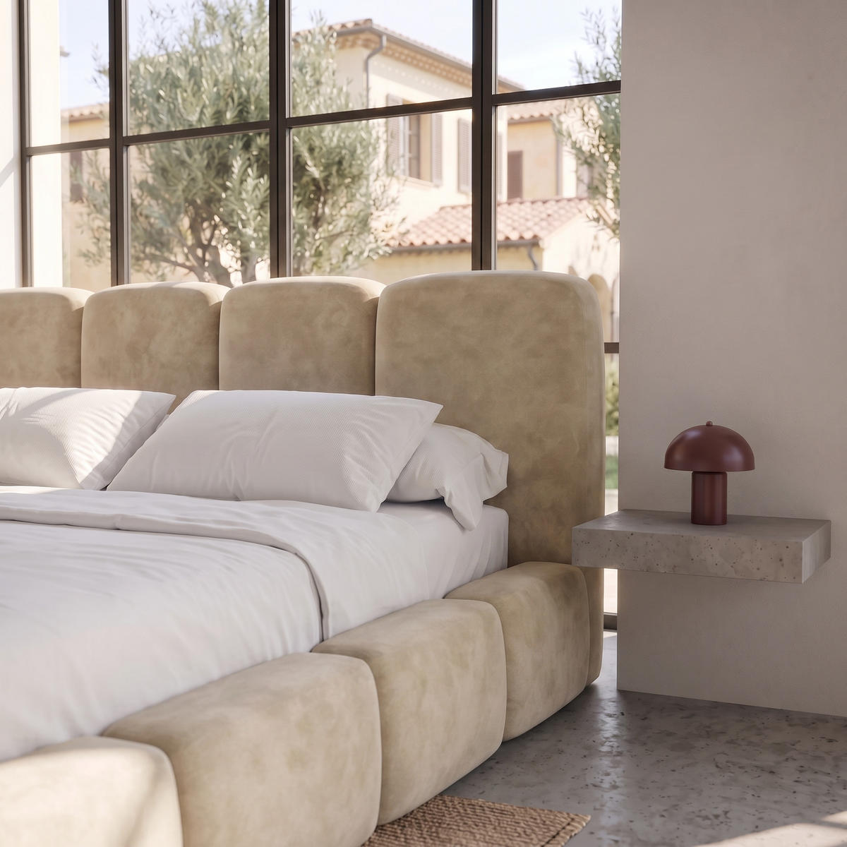 POLSTERBETT SUENO MAXI 180x200 cm in Creme, gepolstertes Kopfteil, Metalllattenrost, Bettkasten, Velour-Stoff - Creme/Naturfarben, Holz/Textil (180/200cm) - Muffo