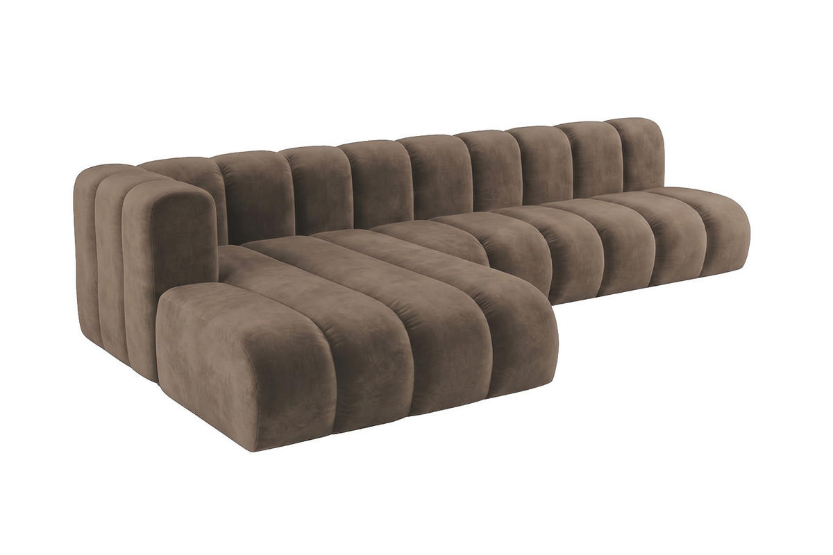 ECKSOFA Modulares In L-Form, Velvet-Stoff Riviera, Braun, Links, GRAND 295 cm - Braun, Holz (295/179cm) - Kaiser Möbel