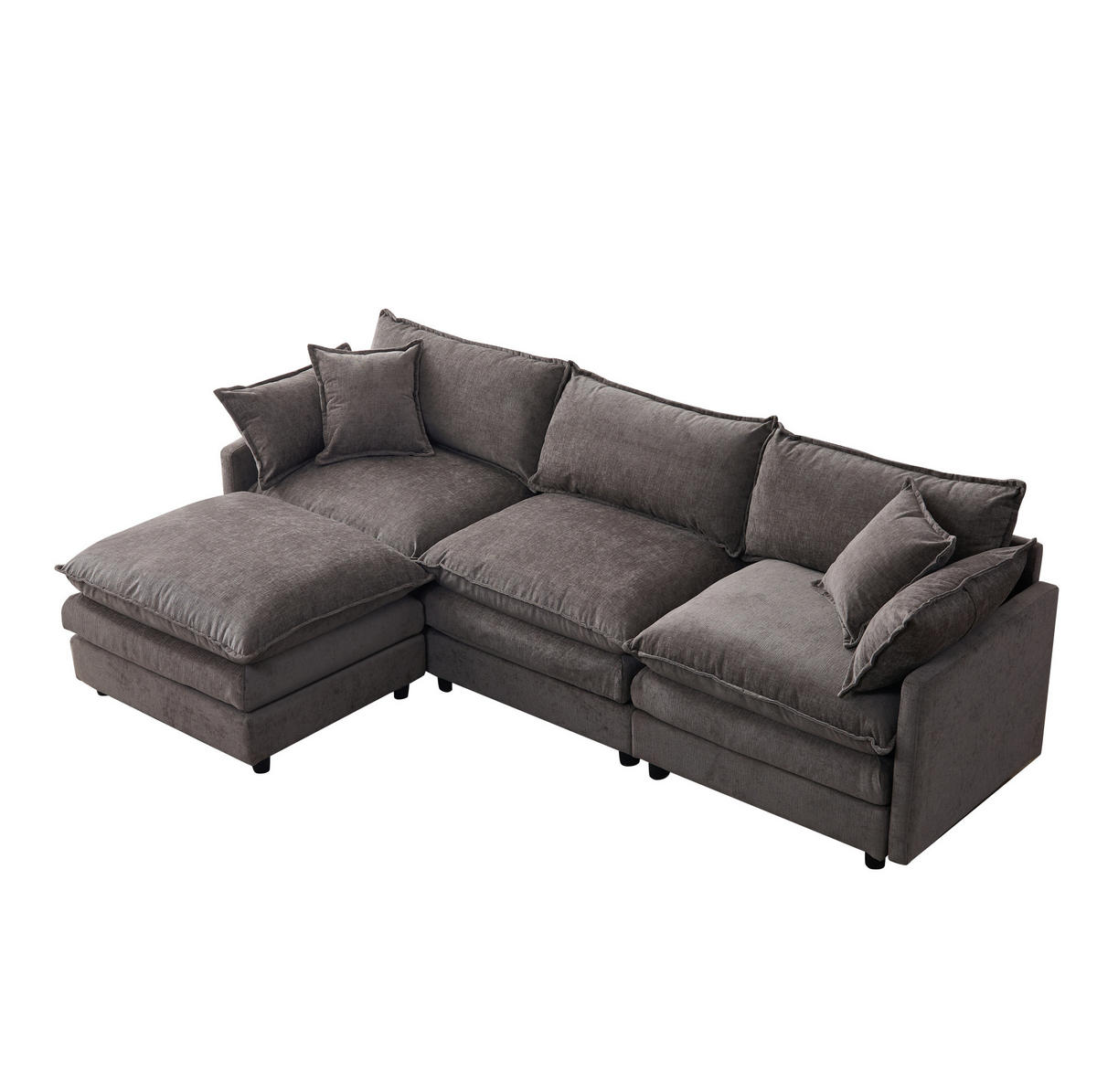 ECKSOFA modular 3-Sitzer Chenille Grey mit Hocker - Grau, Textil (154/267cm) - Meubliv