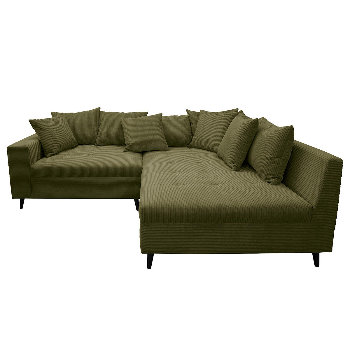 ECKSOFA mit Ottomane und Hocker - Schwarz/Olivgrün, Birkenholz/Textil (247/174cm) - home24