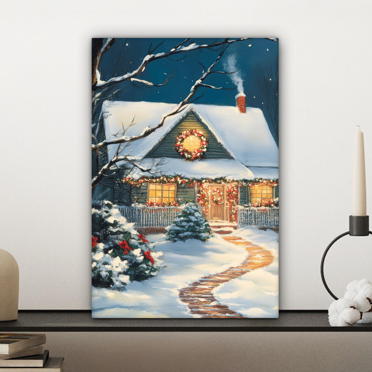 LEINWANDBILD Weihnachten - Weihnachtsbaum - Winter - Zuhause - Schnee Deko Wohnzimmer 20x30 cm - Multicolor, Textil (20/30cm) - MuchoWow