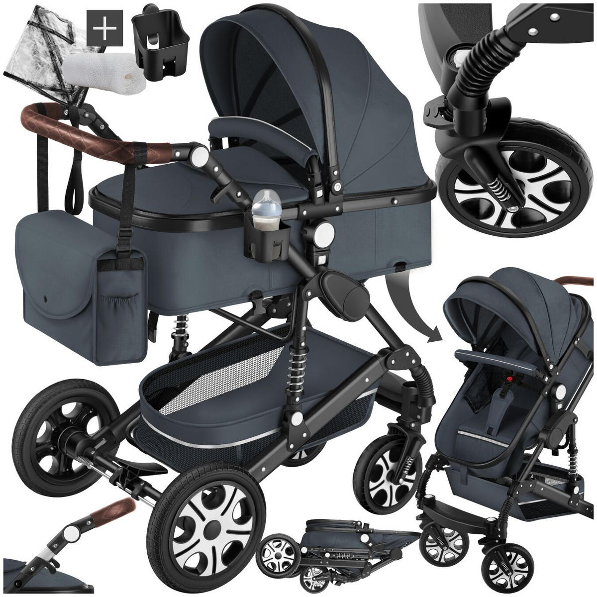 KOMBI-KINDERWAGEN Mats,für 0 bis 36 Monate geeignet, Belastbarkeit 15 kg,anthrazit - Anthrazit, Kunststoff (100/63/120cm) - tectake