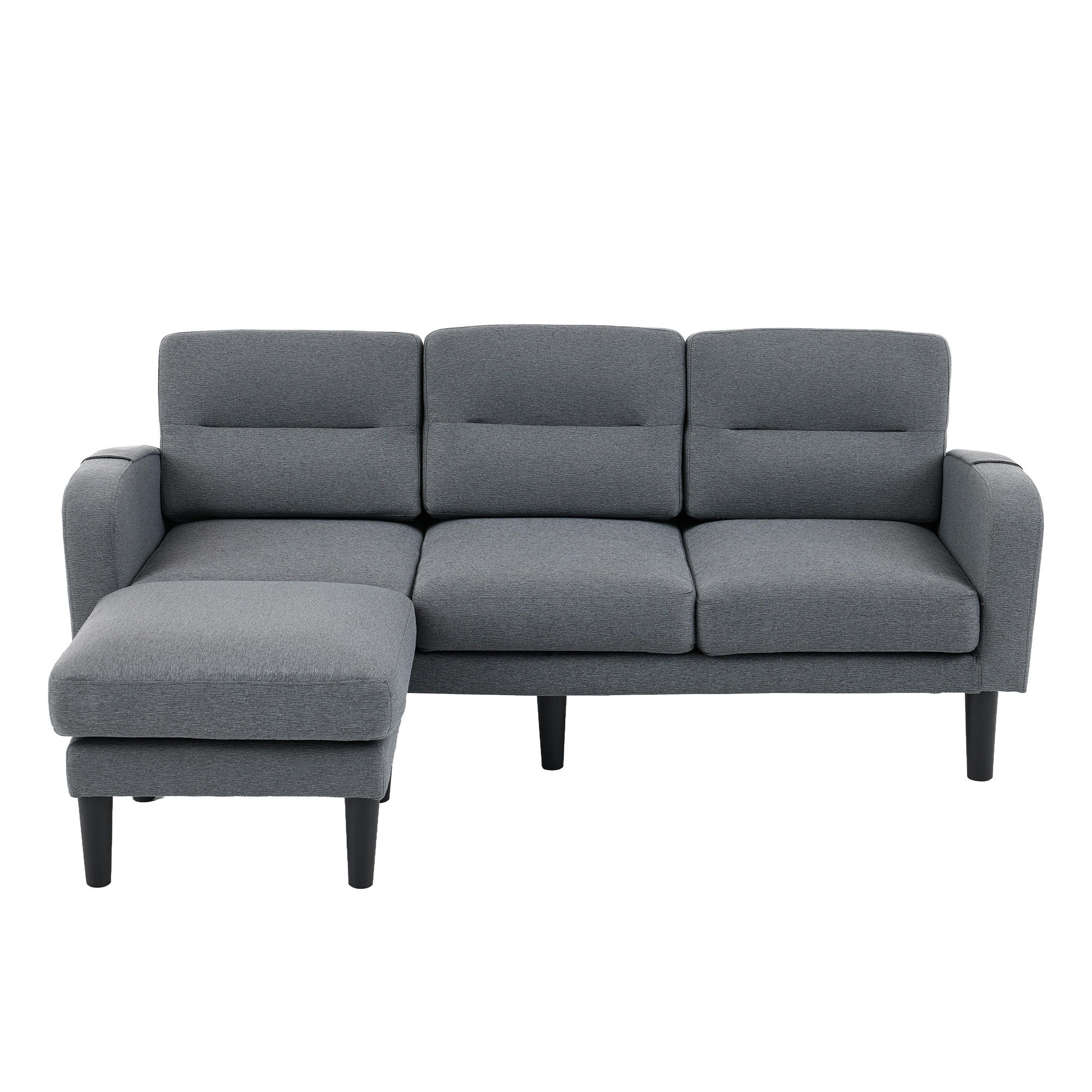 ECKSOFA L Form 3-Sitzer Chaiselongue Stauraum Tasche Grau 204cm - Grau, Textil (204/136cm) - FLIEKS