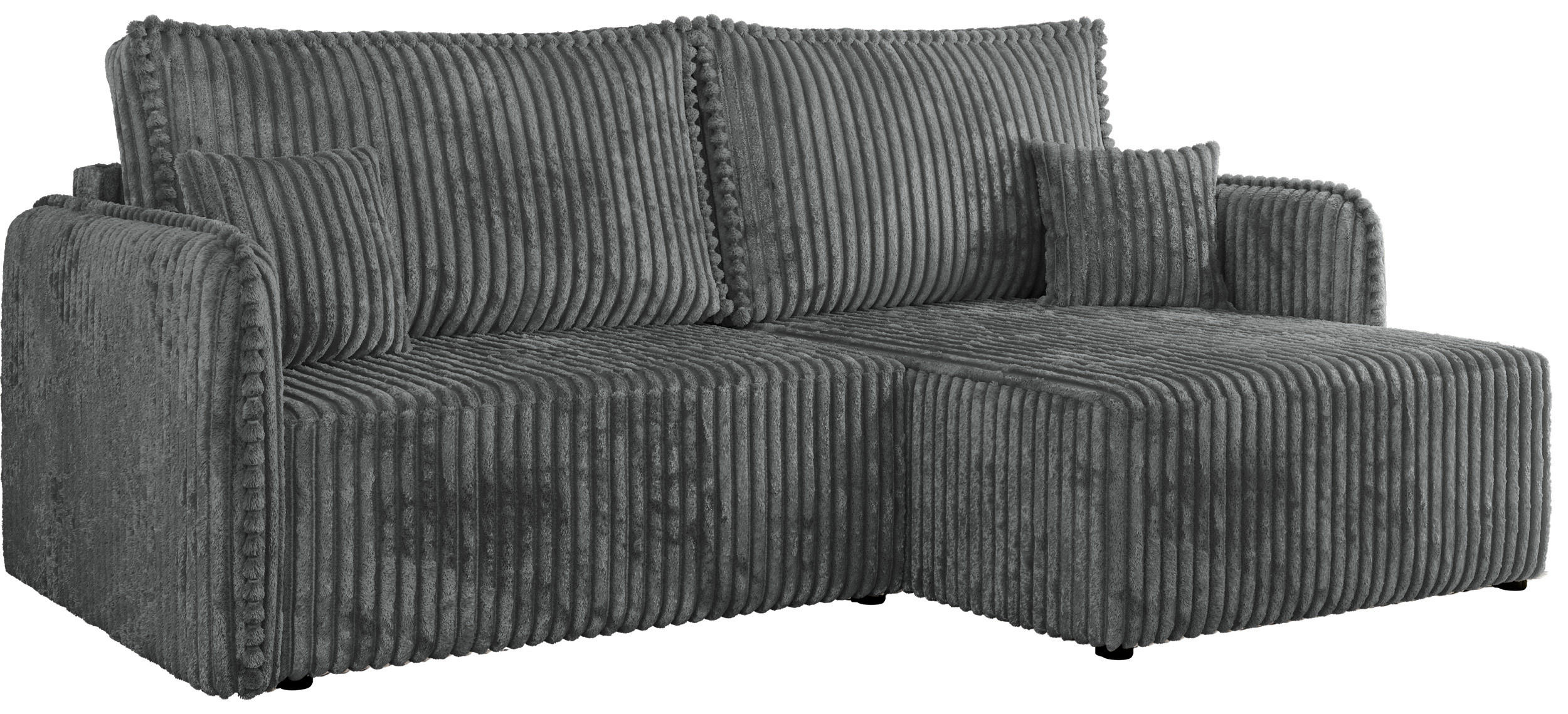ECKSCHLAFSOFA MESTO L Dunkelgrau Cord - rechts - Dunkelgrau/Schwarz, Kunststoff/Textil (147/227cm) - MKS