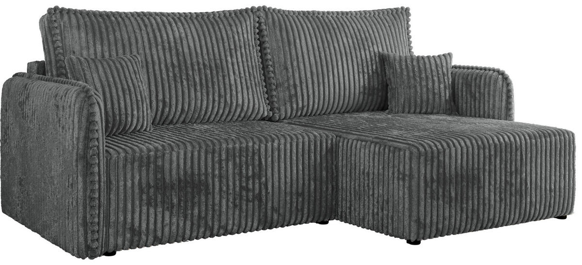 ECKSCHLAFSOFA MESTO L Dunkelgrau Cord - rechts - Dunkelgrau/Schwarz, Kunststoff/Textil (147/227cm) - MKS