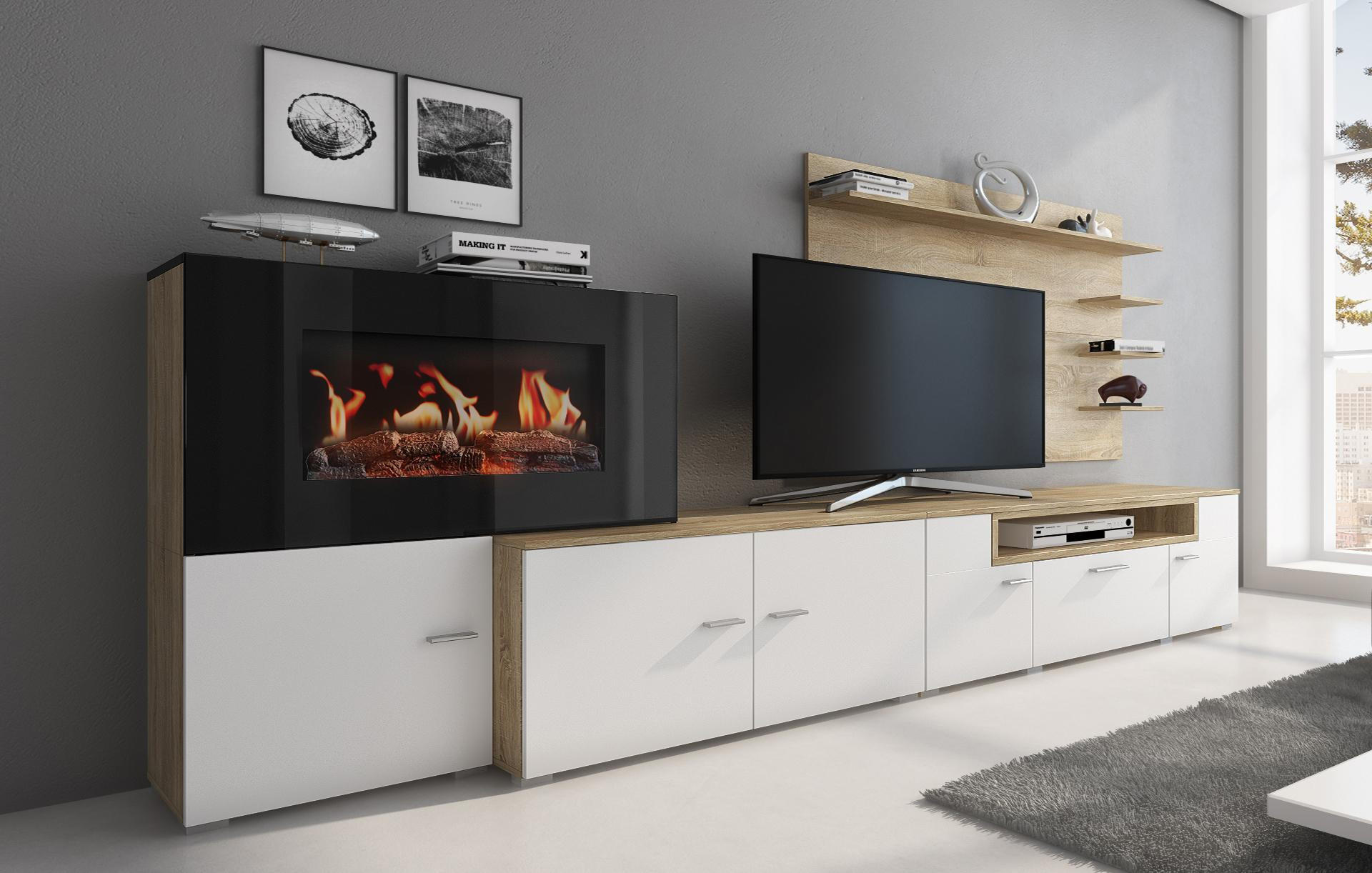 WOHNWAND Elektrokamin MattWeiß, Helle Eiche - Eichefarben/Weiß, Holzwerkstoff (290/170/45cm) - Skraut Home