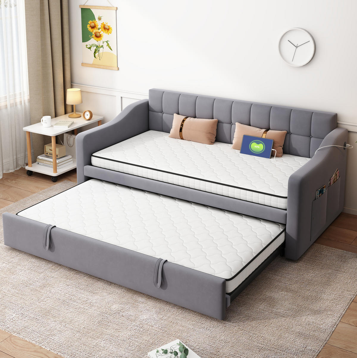 MATRATZE 90 x 190 cm aus Fabric und Metall mit ergonomischem Design, Weiß - Weiß, Textil (90/190cm) - OKMYHOME