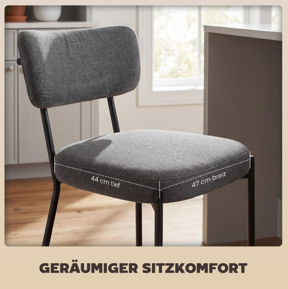 BARHOCKER 2er-Set mit Rückenlehne 49 x 53 x 93 cm Polyester Gray - Grau, Metall (49/93/53cm) - Meubliv