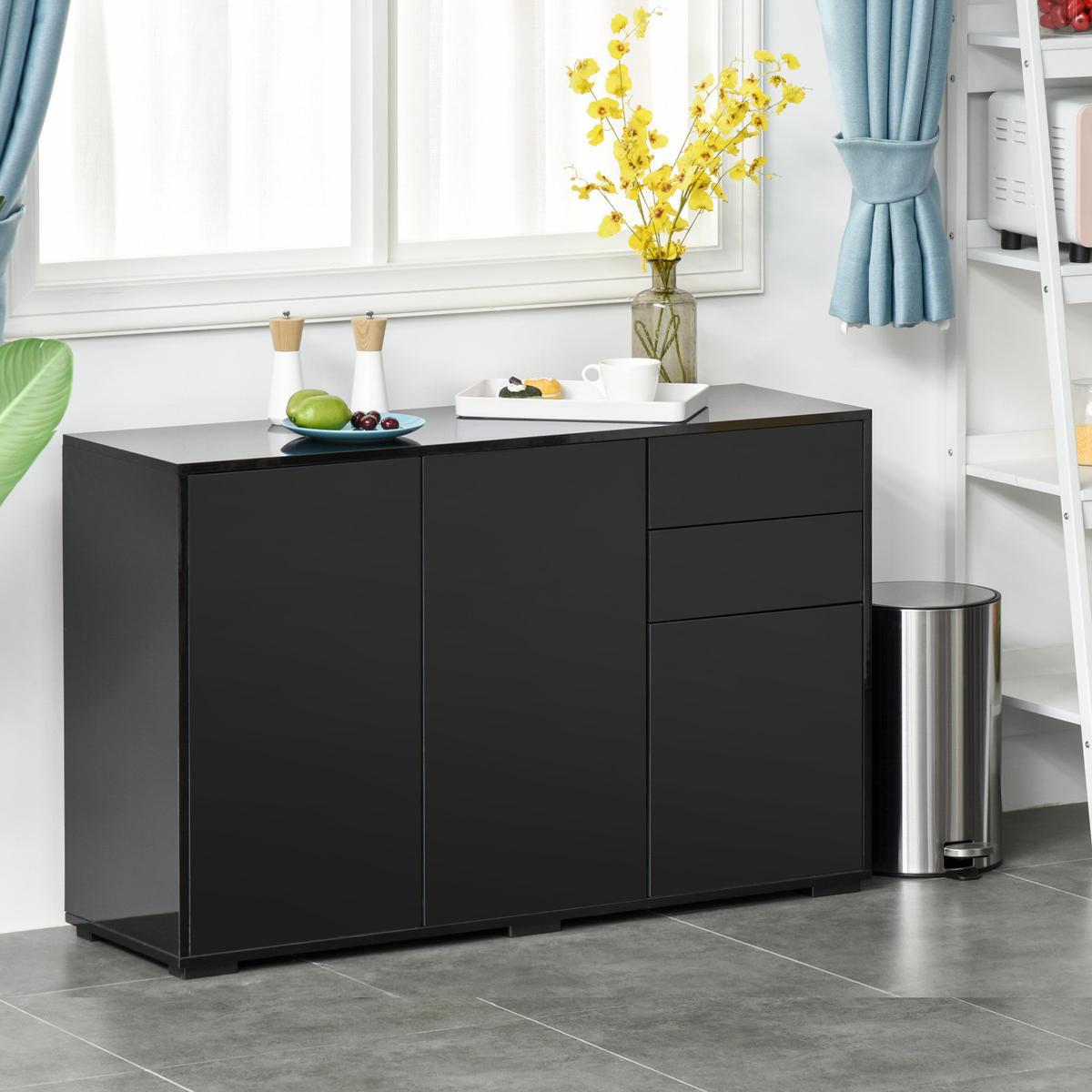 SIDEBOARD Schwarz, 3 Türen, 2 Schubladen, 117/36/74 cm - Schwarz, Holz (117/74/36cm) - PANGIVO