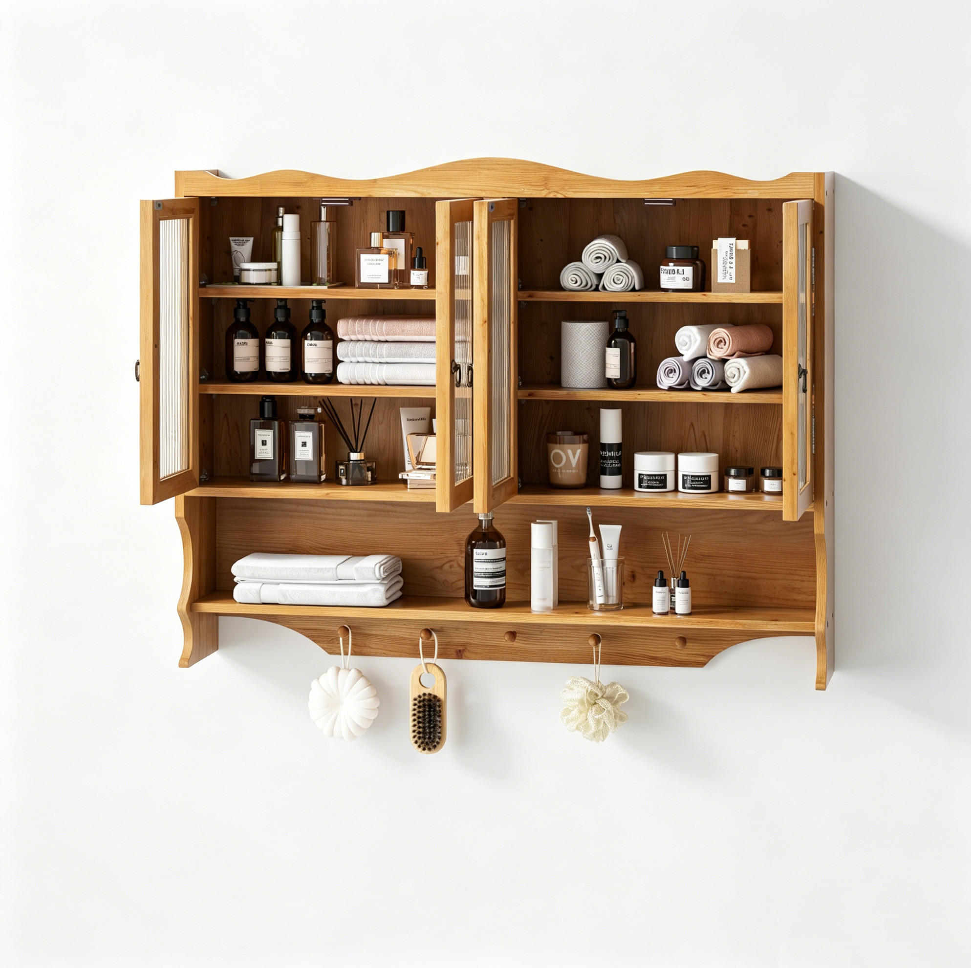 KÜCHENOBERSCHRANK 100/20/80 cm aus Massivholz und Glas mit 4 Türen und Hakenleiste Natur - Naturfarben, Holz (100/80/20cm) - Modenvie