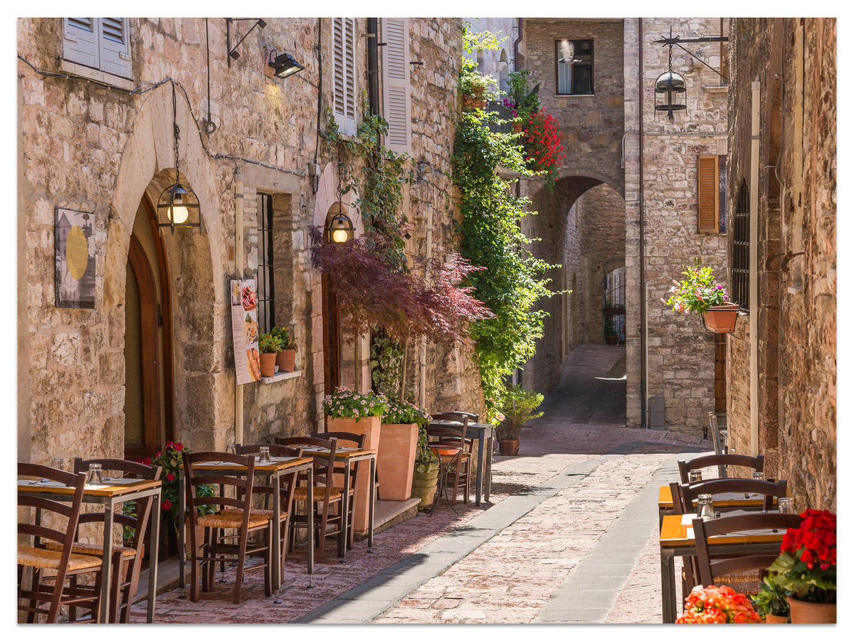 FOTOTAPETA Pre Obývaciu Izbu Talianska Kamenná Ulica S Reštauráciou Rustikálna 500 x 350 cm - oranžová/hnedá, papier (500/350cm) - Muralo