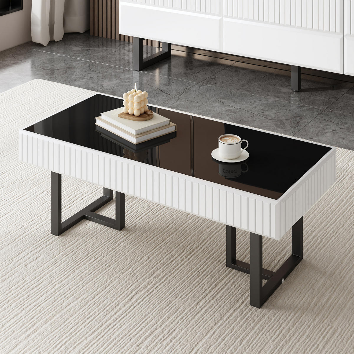 COUCHTISCH 110/50,5/41 cm Schwarz-Weiß aus MDF und Spanplatte hochglänzend - Schwarz, Holzwerkstoff (110/50.5/41cm) - OKWISH