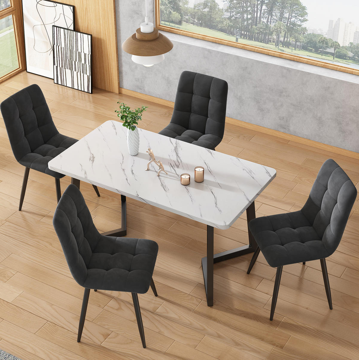 ESSTISCH 117/75/68 cm Weiß/Schwarz aus MDF und Eisen in Marmoroptik - Weiß, Holzwerkstoff (117/68/75cm) - OKMYHOME