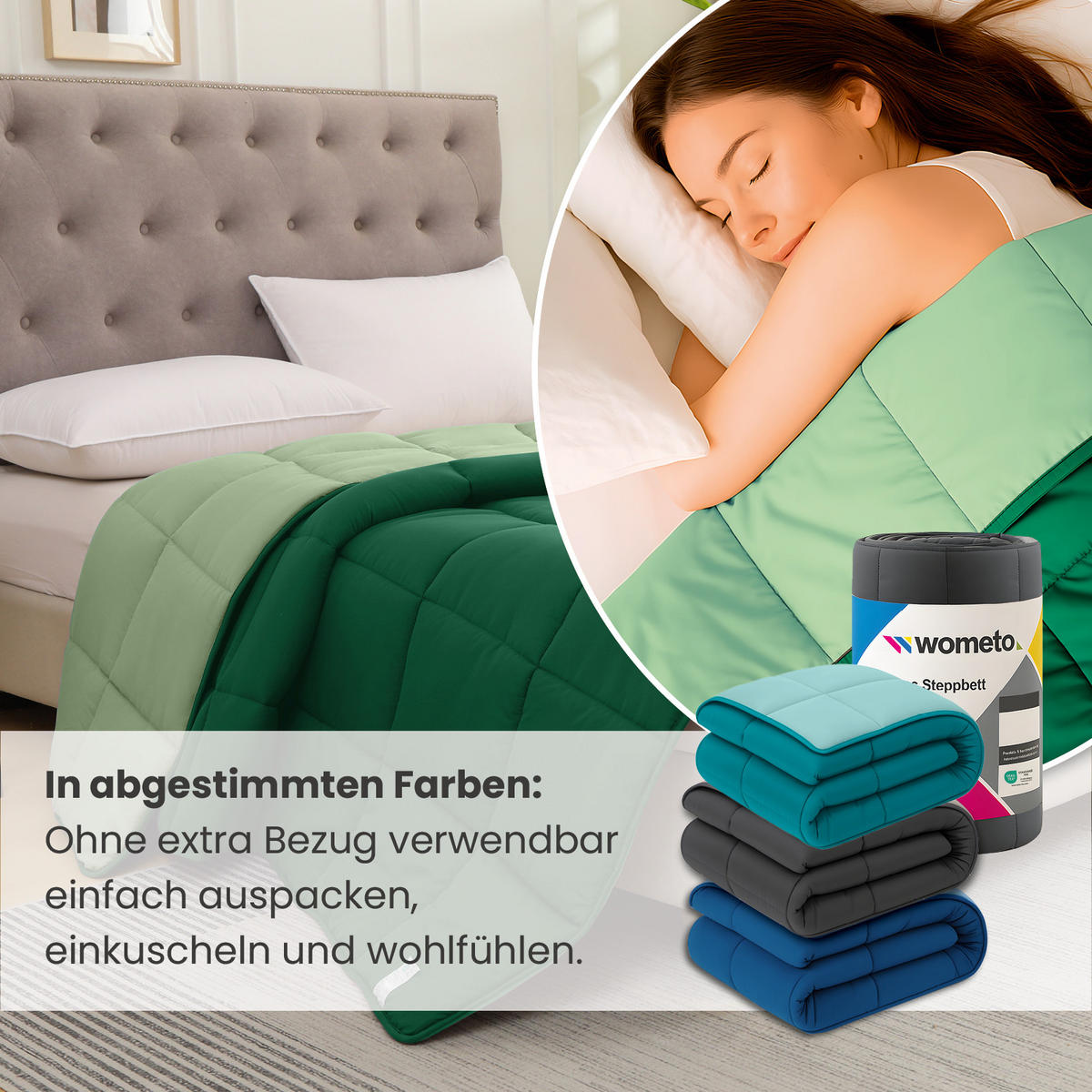 GANZJAHR Steppbett Bi-Color grün 135x200 - Grün, Textil (135/200cm) - wometo