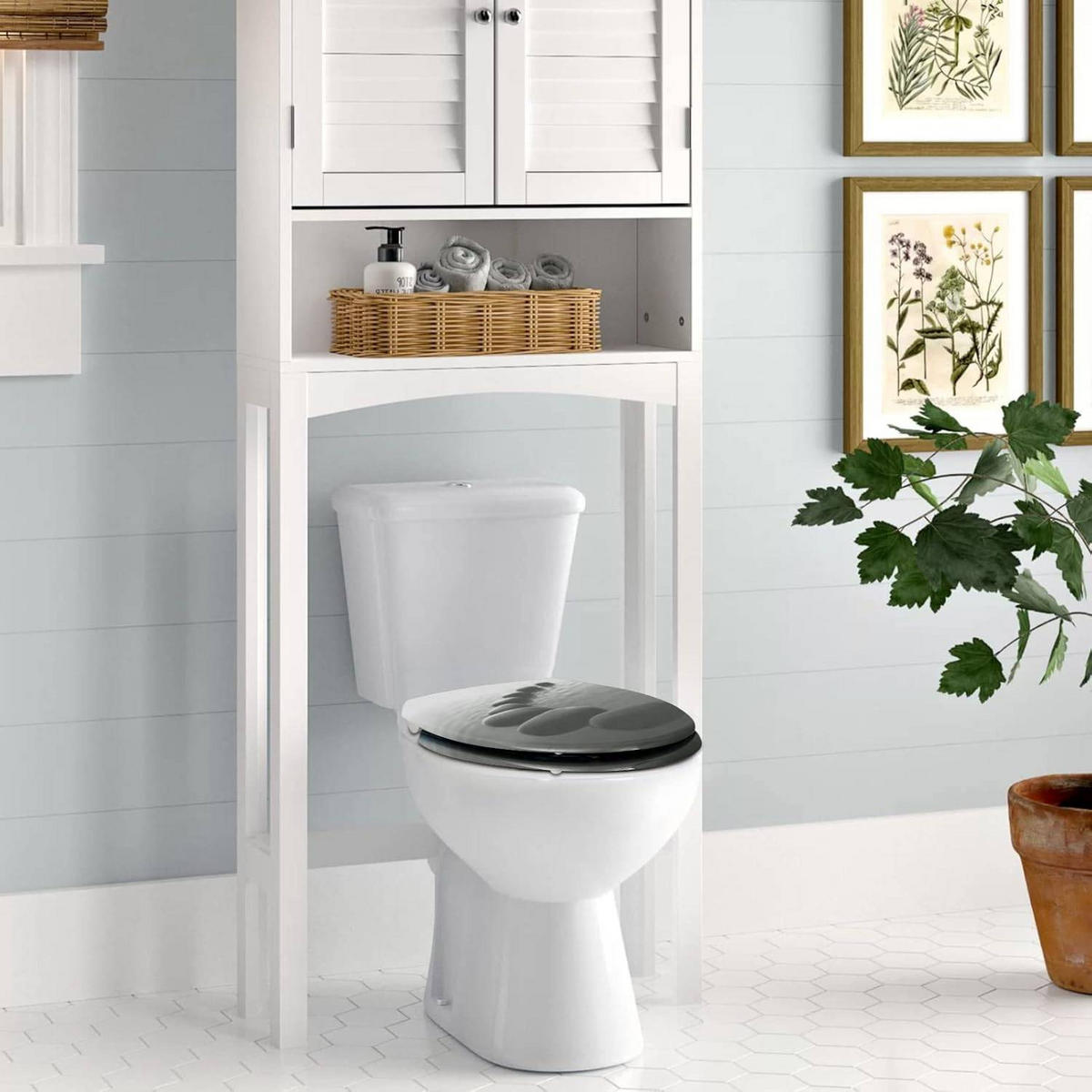 WC SITZ mit Absenkautomatik, Duroplast, Schwarzer Stein - Schwarz, Kunststoff (37/5.2/45cm) - Woltu
