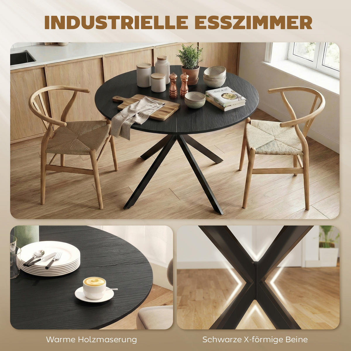 ESSTISCH Schwarz 100/100/75 cm - Schwarz, Metall (100/100/75cm) - PANGIVO