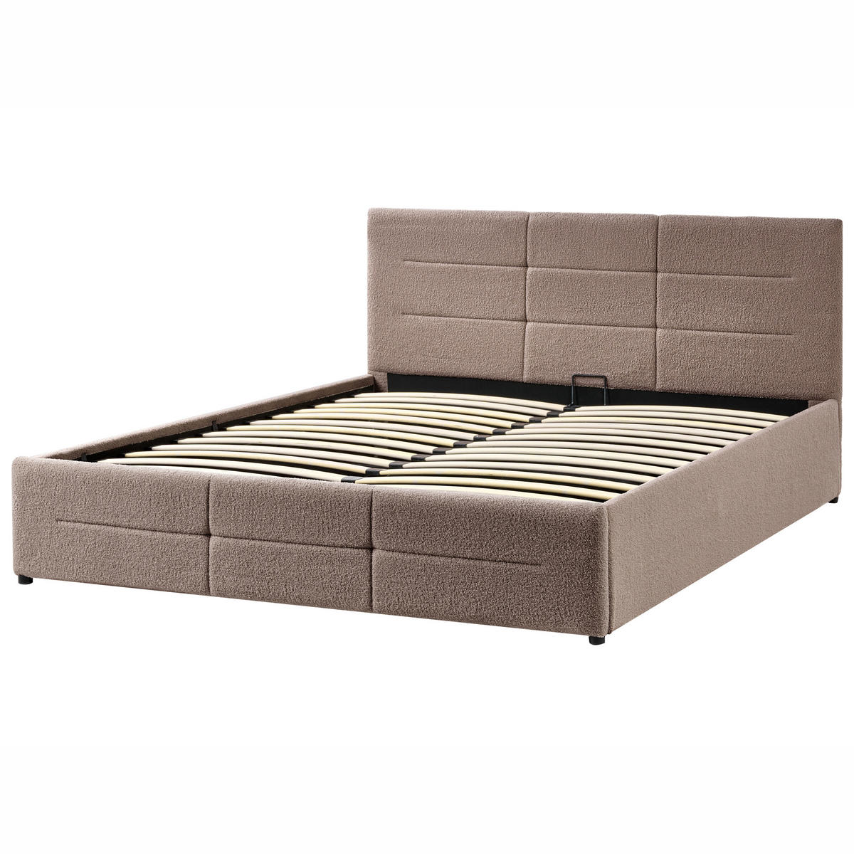BETT mit Stauraum 160/200 cm Bouclé Taupe Massognes - Taupe, Textil (160/200cm) - Beliani