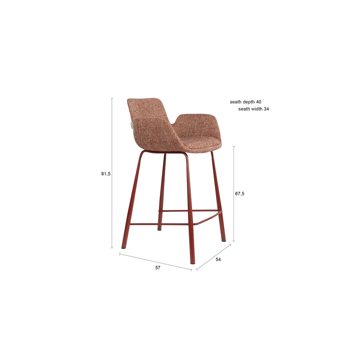 BARHOCKER Brit Rückenlehne 67,5 cm Rot - 2 er Set - Rot, Kunststoff (57/91.5/54cm) - Zuiver