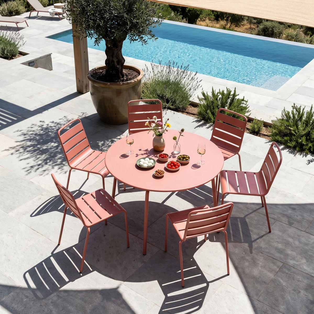 GARTENSET 7-tlg., Lehm - Pink, Metall - Oviala